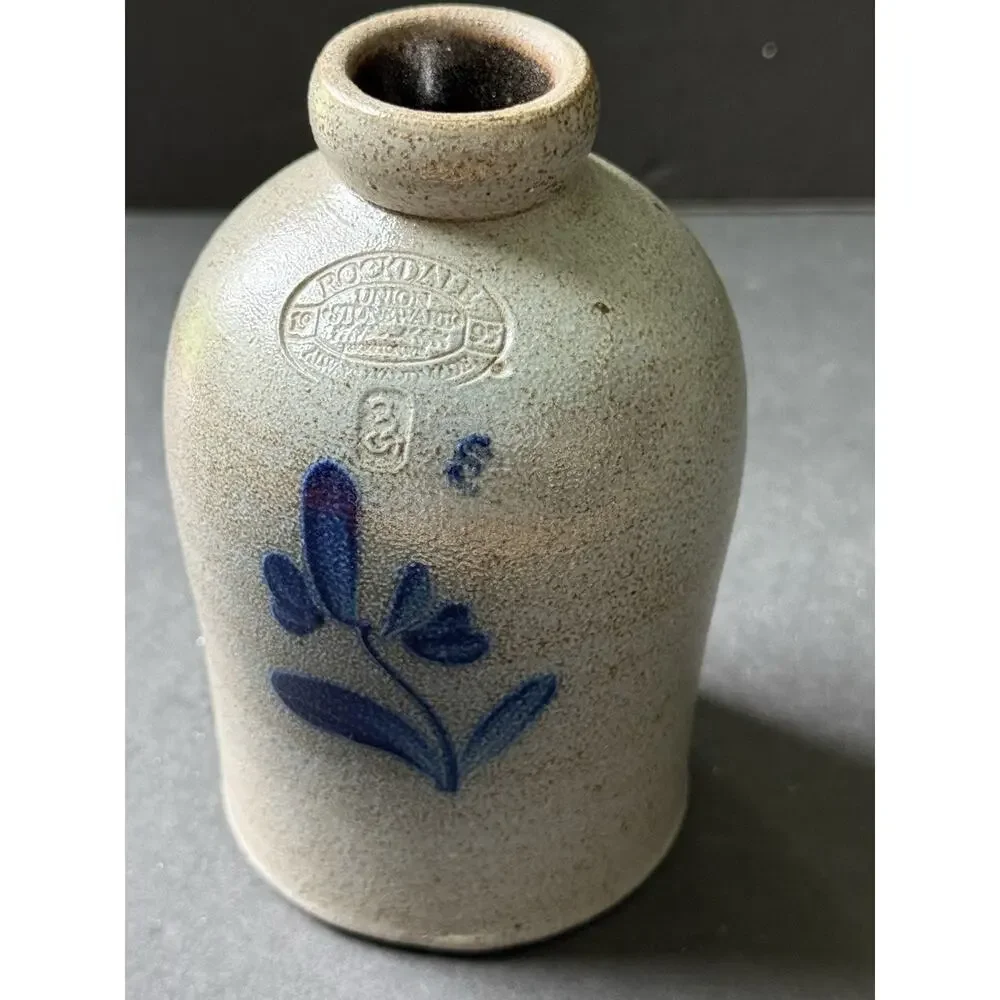 Rockdale Union Pottery Small Jug Vase 1995 Flower Design Salt Glazed Cottagecore